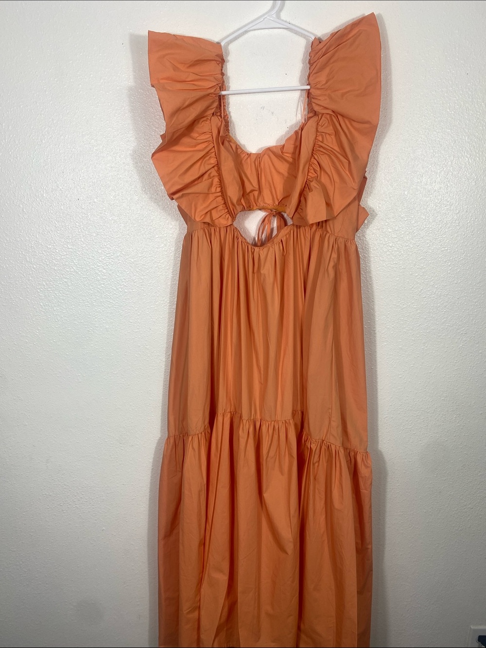 Ina Coral Peach Ruffle Maxi Dress with Front Cutout Size S 100%Cotton - Picture 4 of 16